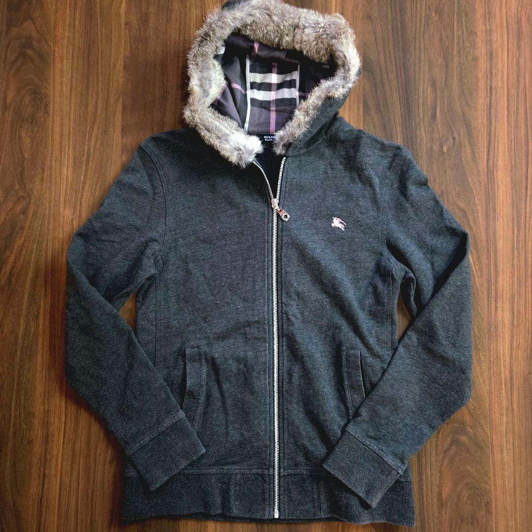 美品 burberry black label Fur Zip Hoodie M