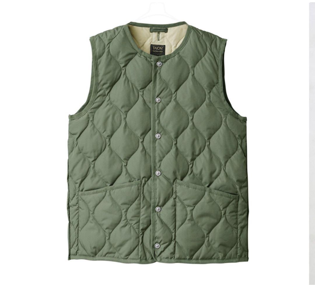 【定価9900】オリーブ TAION ダウンベスト　ミリタリークルーネックボタン