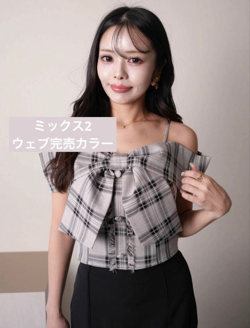 LIP SERVICE ツイードリボンオフショルトップス ミックス2