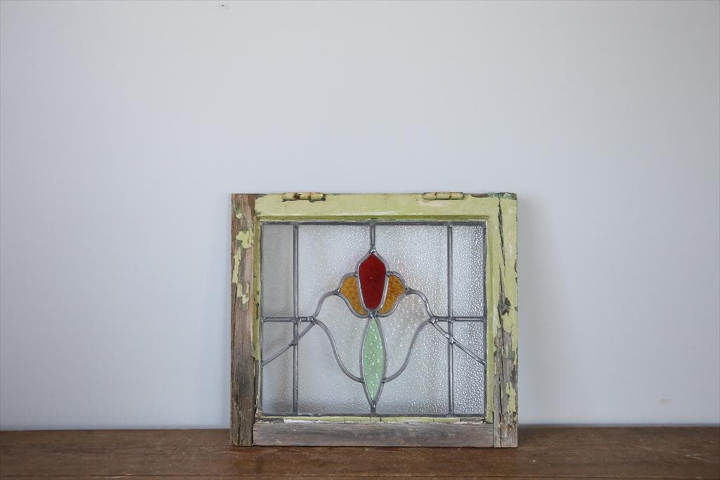 英国アンティークステンドグラス窓枠/ガラスウィンドウ/建具(84-212-8)