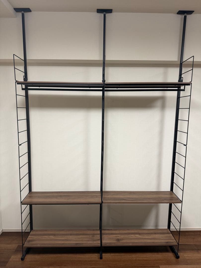 突っ張り壁面収納ワードローブNポルダ(ミドルブラウン)＋上段追加ユニット×3