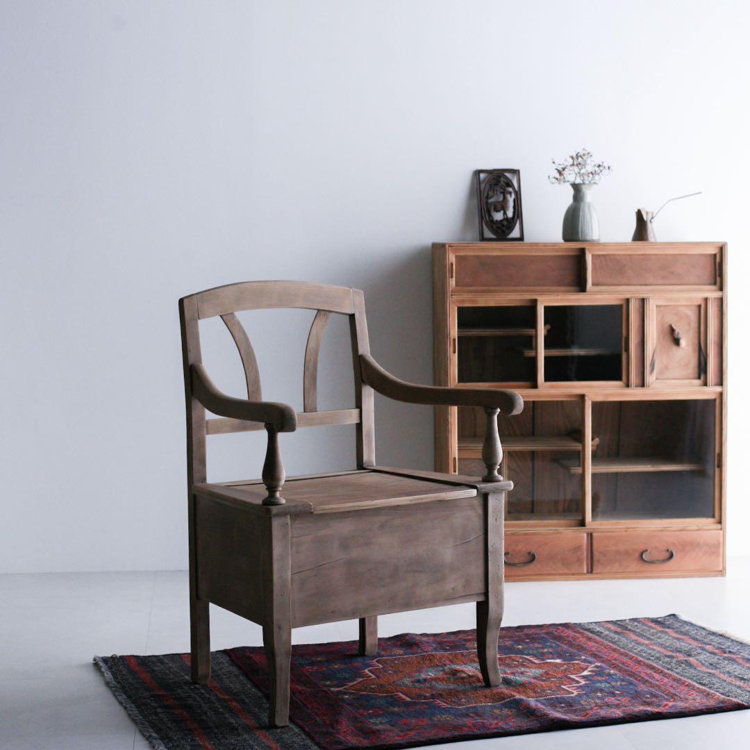 フランス　収納付きチェア　ダイニングチェア　無垢材　ブロカント　古家具 フランス 収納付きチェア ダイニングチェア 無垢材 ブロカント 古家具