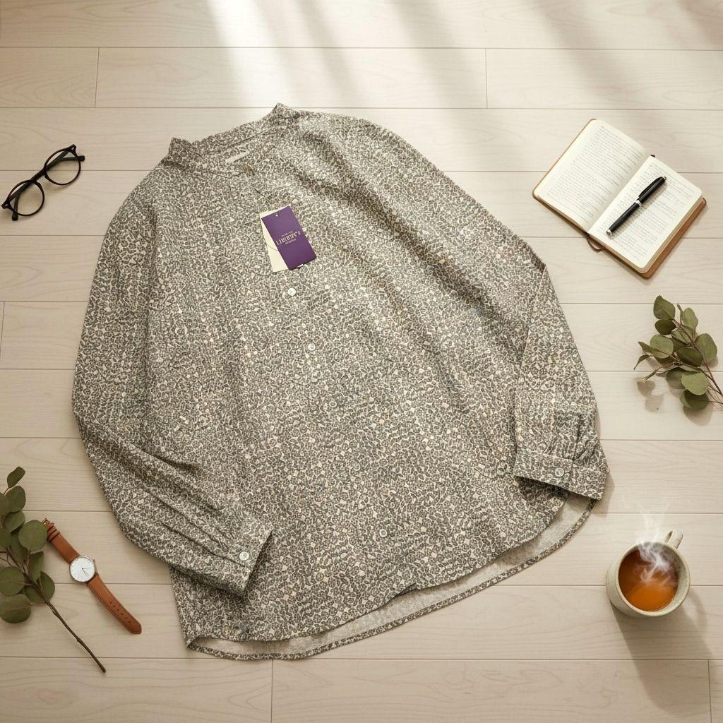 新品　Parkes　パークス　リバティ　バンドカラー　プルオーバー　シャツ　М