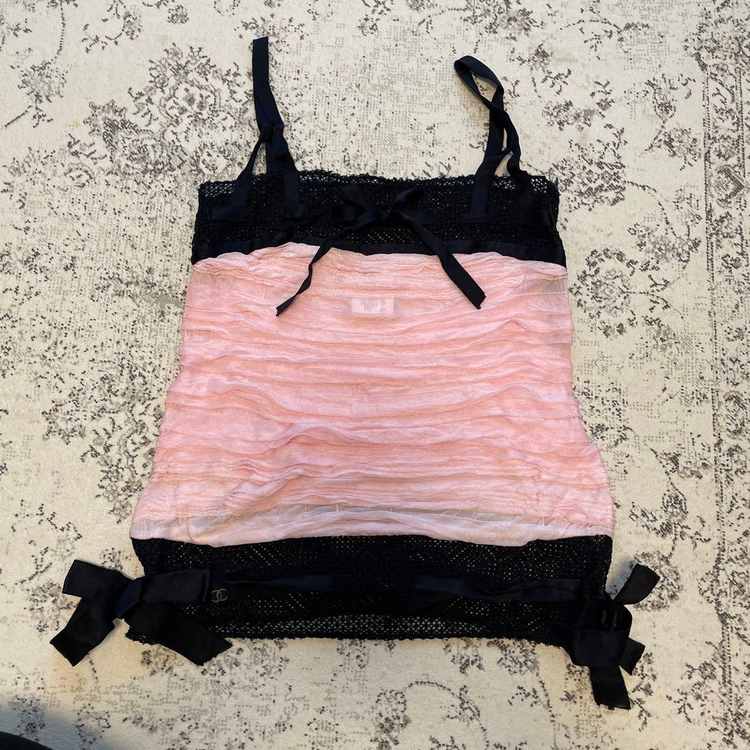 CHANEL ピンク黒 キャミソール 36 262F2B2A-D88A-43A0-93FA-
