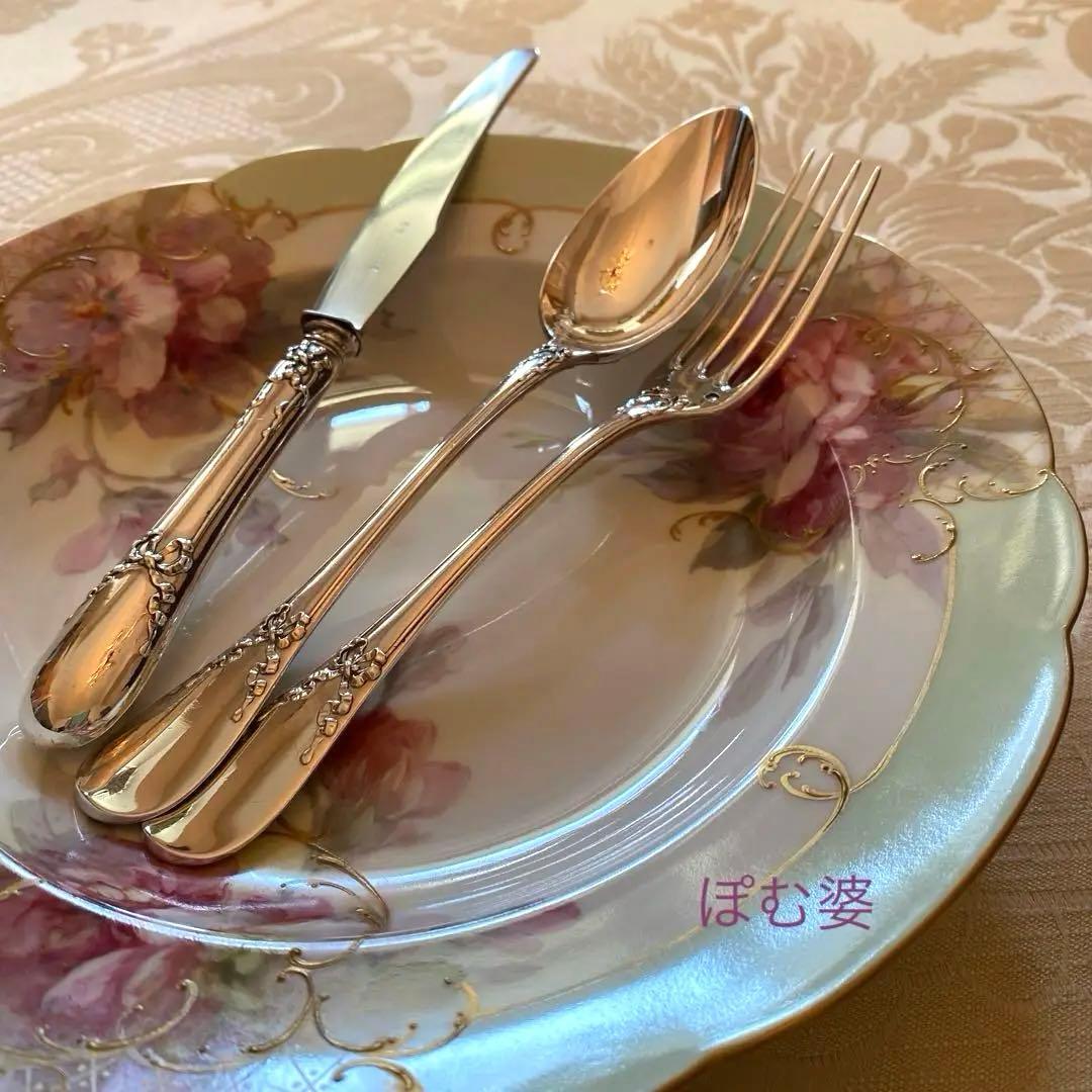 【フランス／カルディヤック】純銀／デザート用３本セット「リュバン」 カルディヤック＋オディオ／ルネサンス／純銀 ヴェルメイユ デザート用