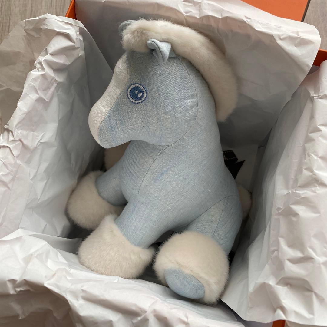 エルメス ベビーエルミー ホース 馬 ぬいぐるみ リネン ブルー 新品