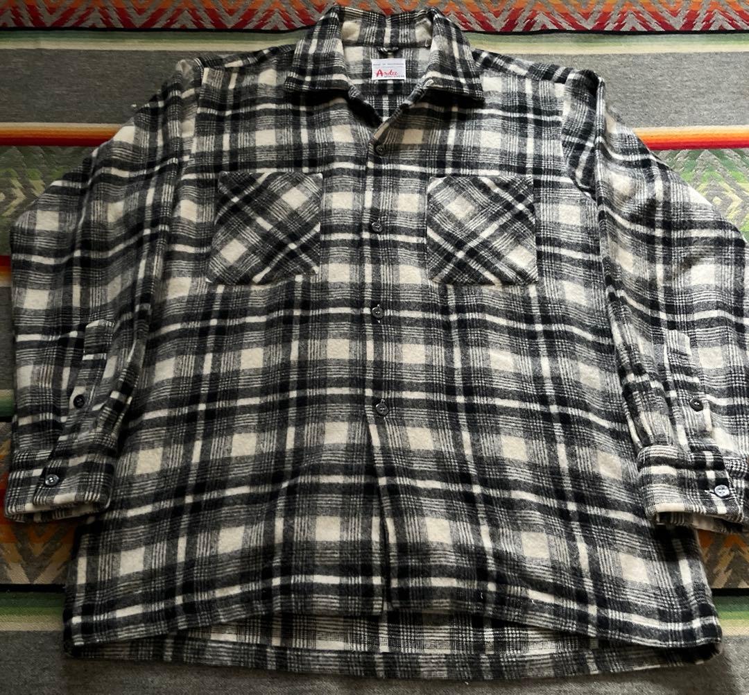 50s 60s Ardee ウールシャツ オープンカラー 白黒 検 オンブレ