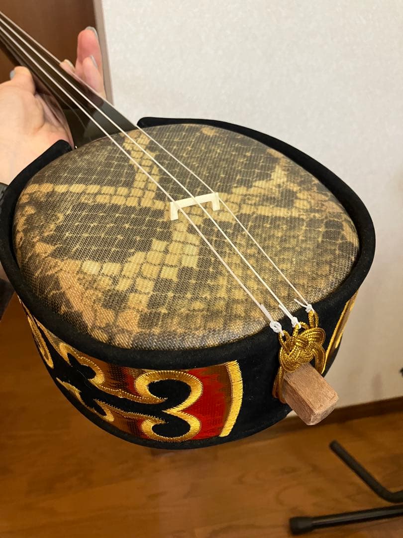 蛇三線本体 専用袋付き 未使用 伝統的な模様 三線入門