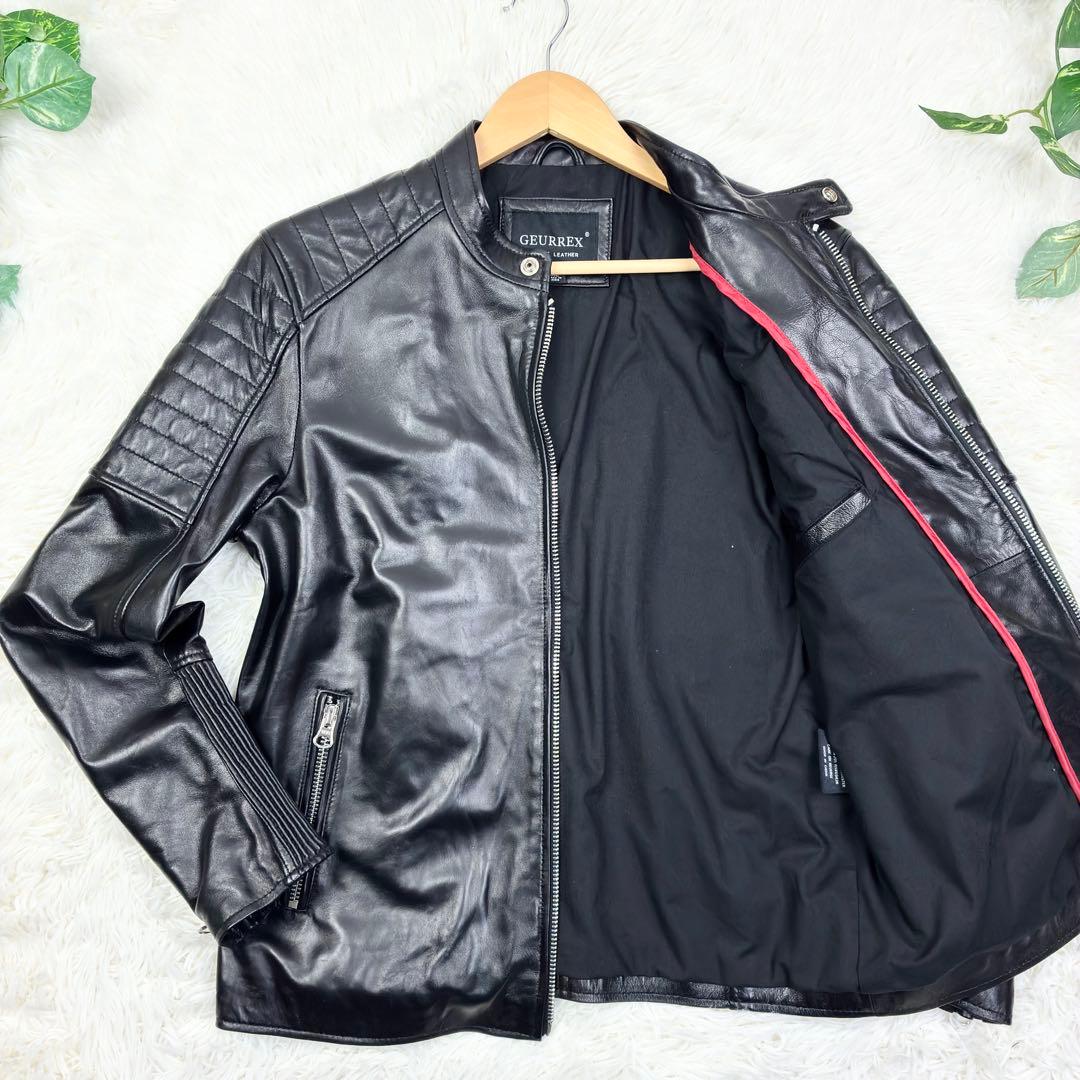 美品　ジャーレックス　本革　シングルライダース　レザージャケット　蛇腹　XL　黒