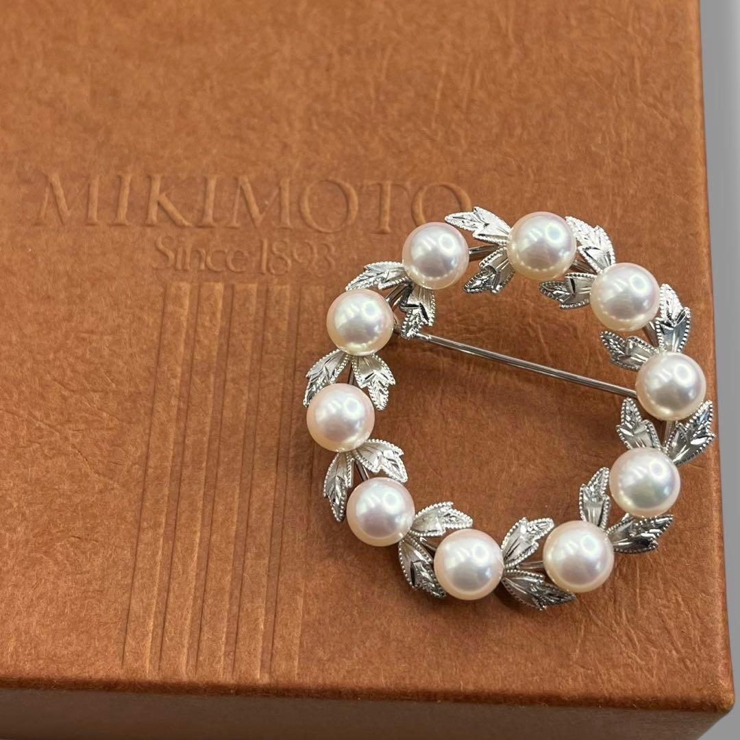 美品 MIKIMOTO ミキモト パール サークル リーフ ブローチ ドレス