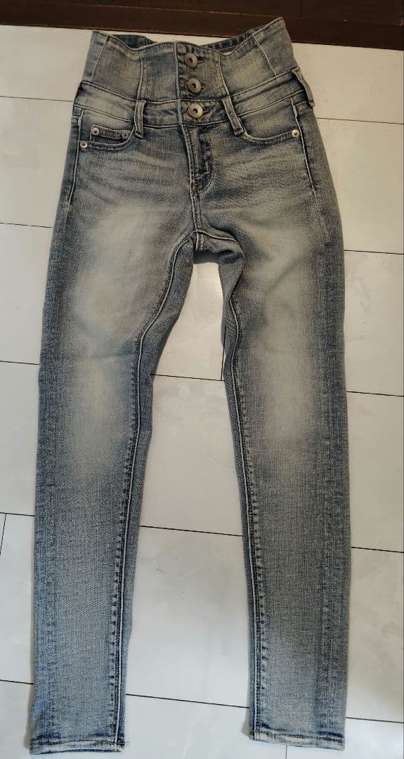 【GYDA】ハイウエストウエストクロススキニーデニムパンツ