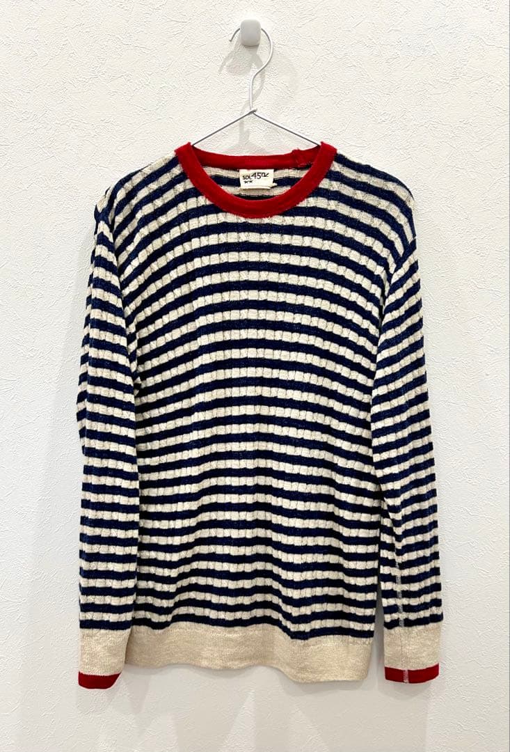 45R 超ガーゼ ケーブル編み ボーダー トリコロール