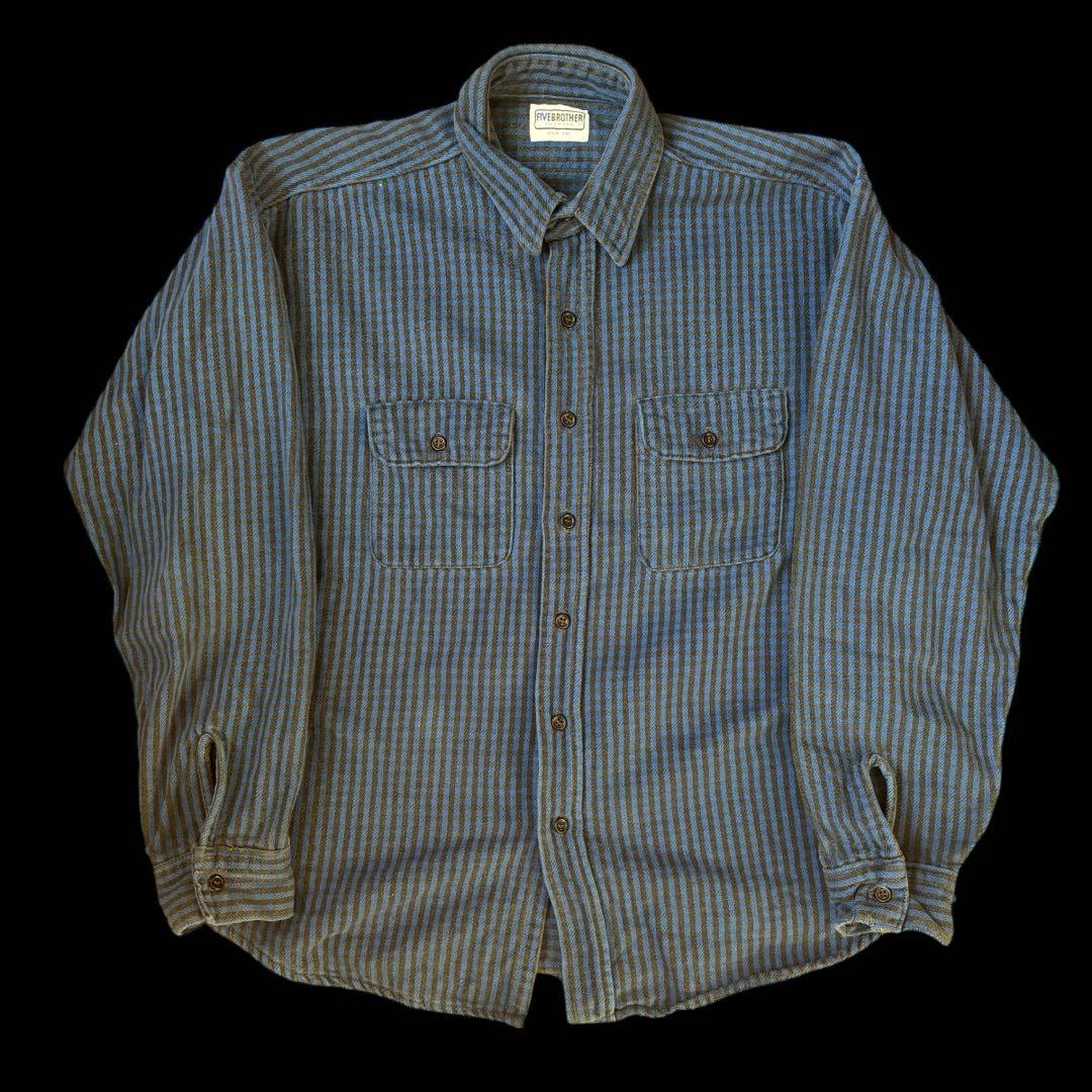 80s 90s five brother 青黒 ギンガム ヘビネル ネルシャツ