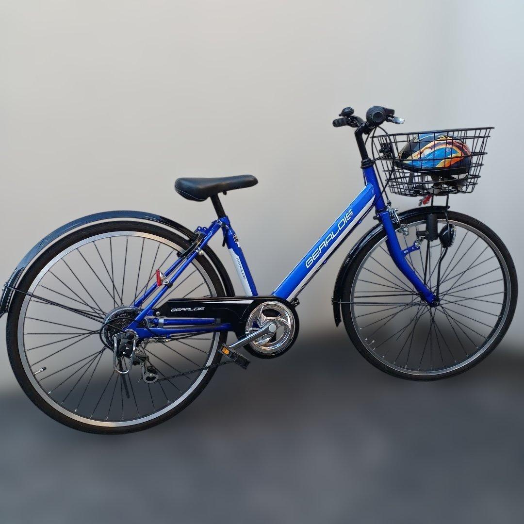 【直接引渡】ジェラルディ子供用自転車 24インチ&ヘルメット 18インチ 身長108～123cm 子供用自転車 ブラック マトリックス（ブルー