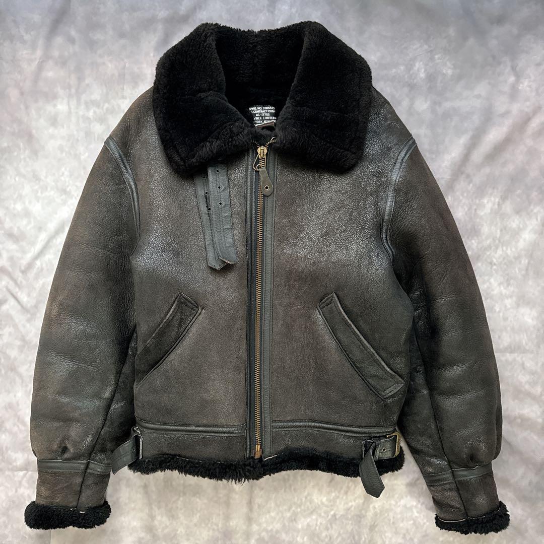 AVIREX B-3 フライトジャケット レザージャケット ムートン　黒　38