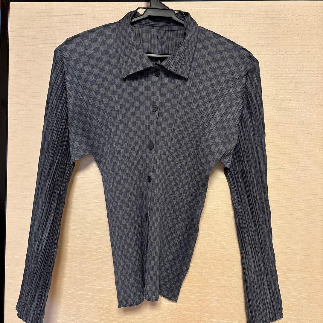 プリーツプリーズPLEATS PLEASE☆千鳥格子シャツグレー