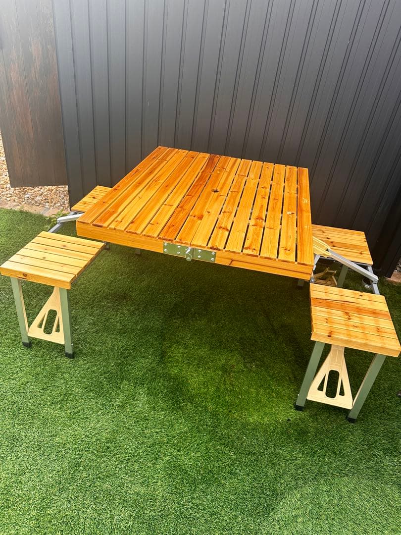 木製　折りたたみアウトドアテーブル　チェア一体型 s-a921.jpg