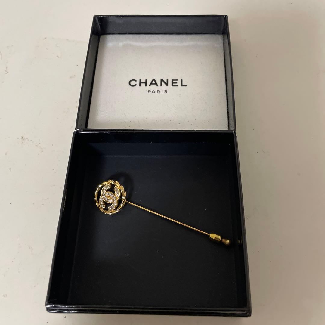 ヴィンテージ　シャネル　ピンブローチ　ラインストーン　ココマーク　ゴールドメッキ CHANEL シャネル ピンブローチ ココマーク ラインストーン ゴールド