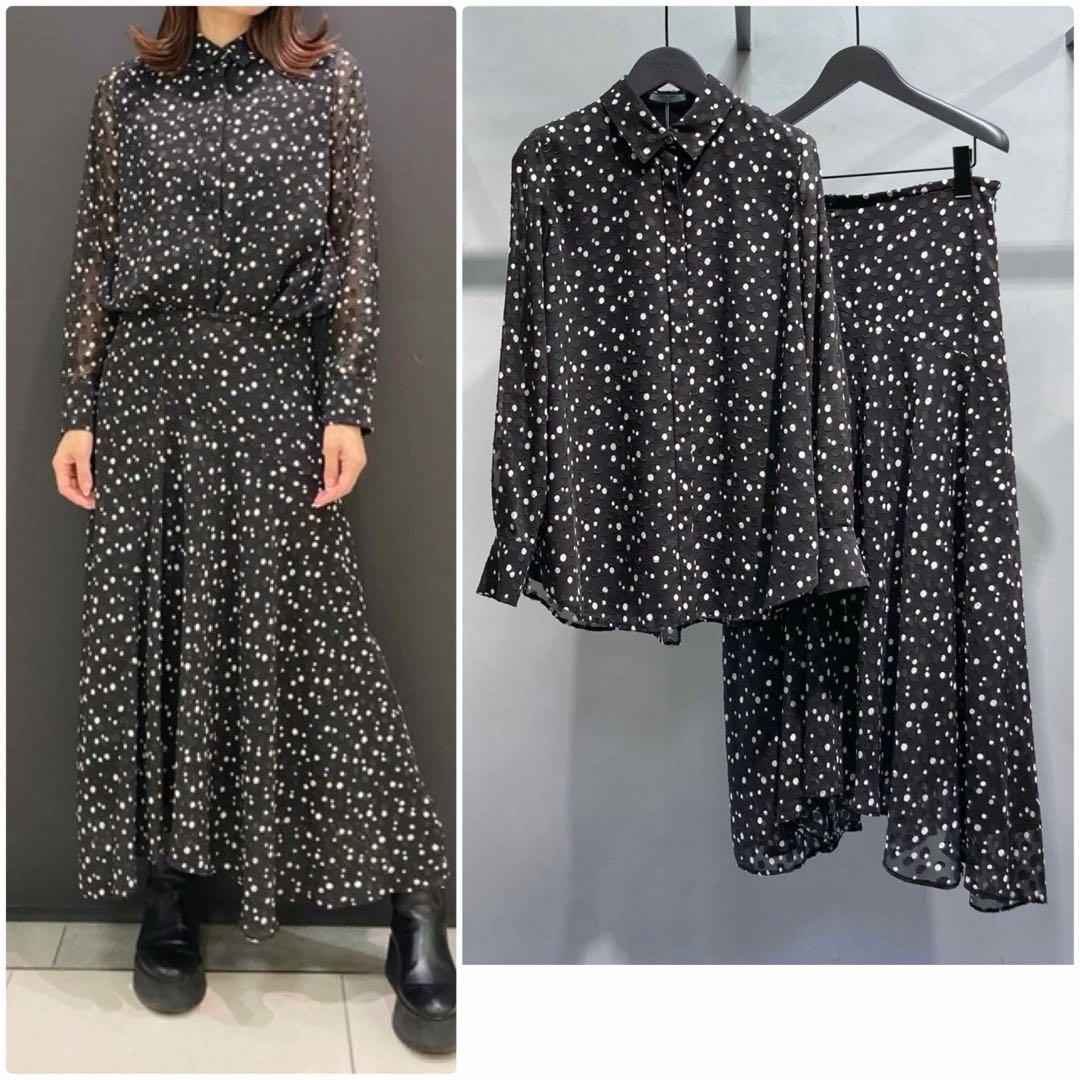 theory luxe シアー素材　ドット柄ブラウス　黒　38