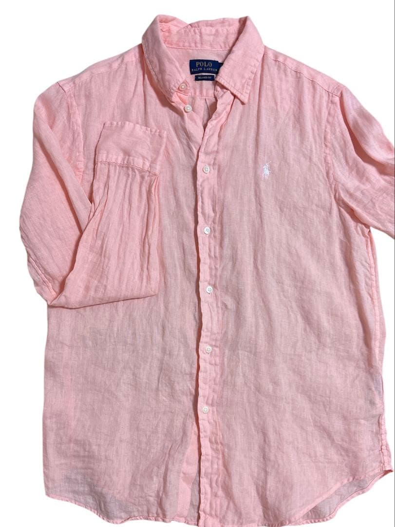 Polo Ralph Lauren ラルフローレン　リネンシャツ ピンク　長袖 POLO RALPH LAUREN - 23000円 RALPH LAURENポロラルフローレン リネン