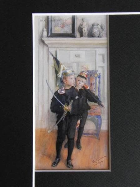 カール・ラーション、ウルフとポントゥス、希少画集画、新品額装付、状態良好