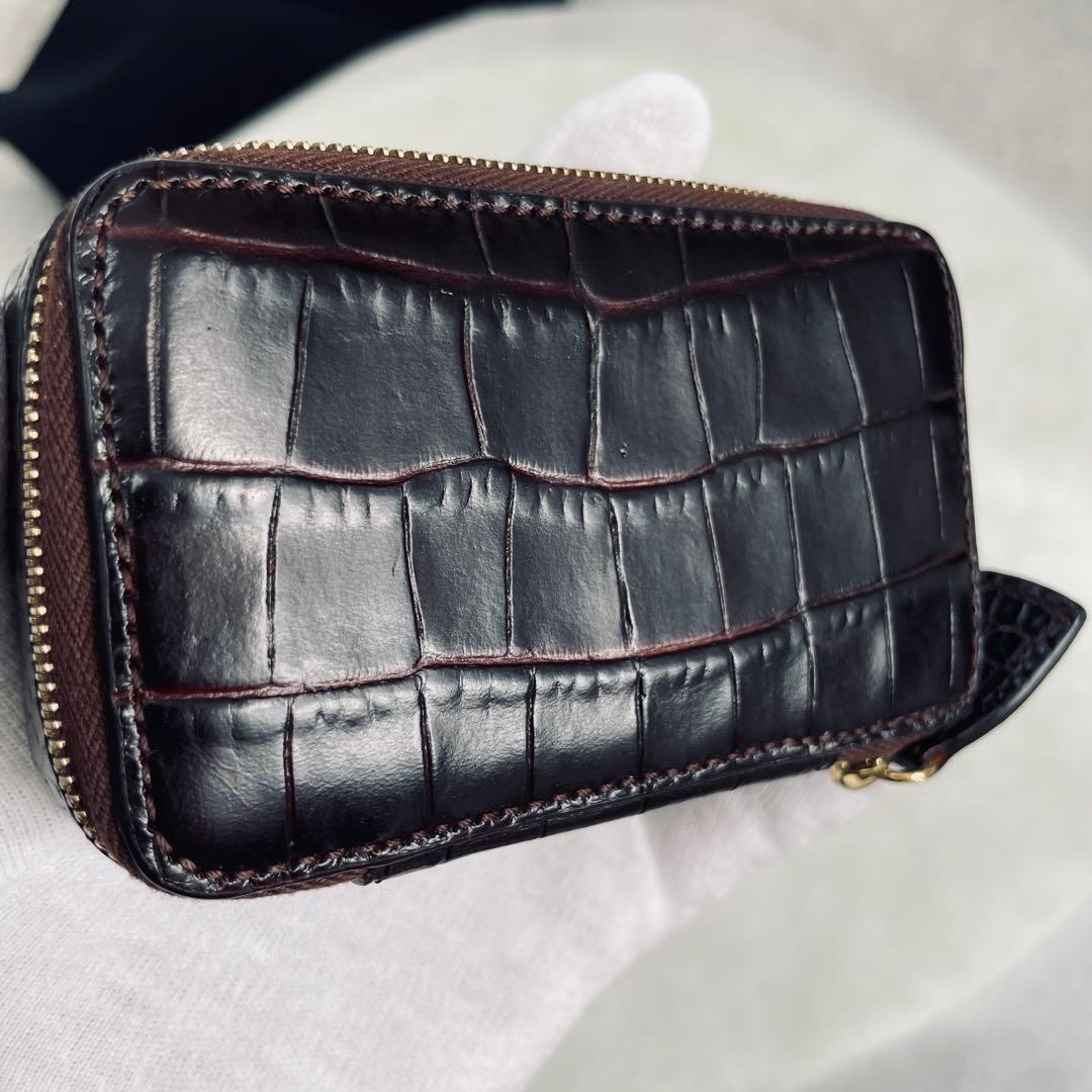 SMYTHSON/スマイソン、小物入れ、ジュエリーケース、型押し、ダークブラウン Smythson（スマイソン） ジュエリーボックス PMA TRVL TRAY JWL BOX