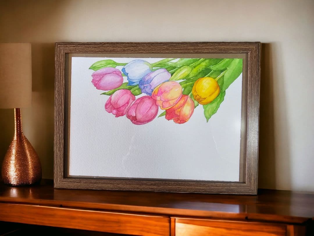 【原画販売】チューリップのブーケ　水彩画