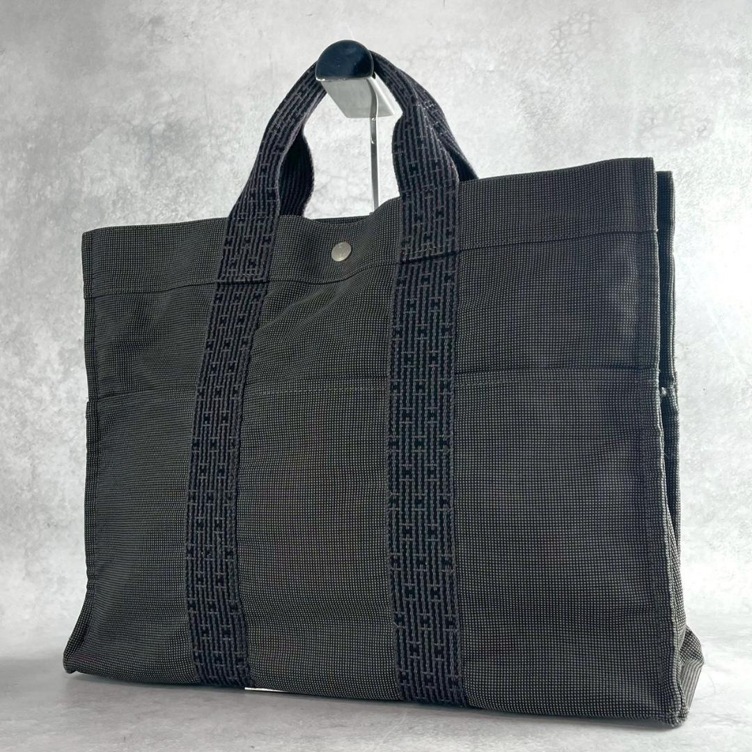 美品☆HERMES エルメス エールラインPM トートバッグ グレー キャンバス