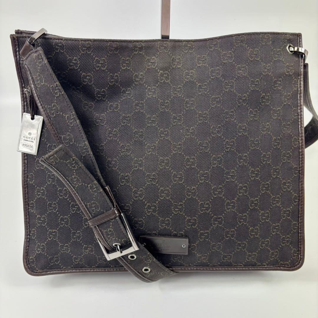グッチ メッセンジャーバッグ GGキャンバス レザー A4収納 ブラウン