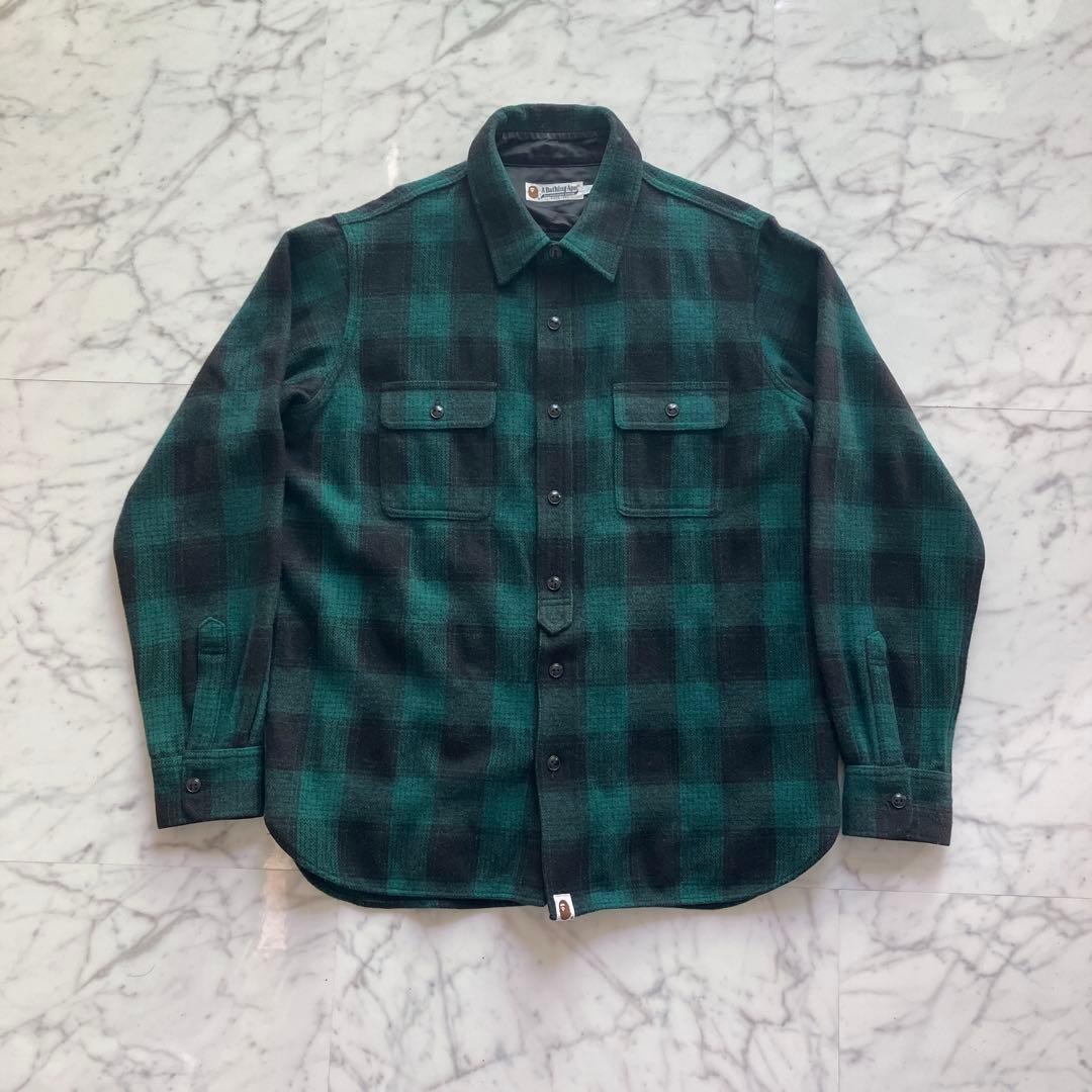 A BATHING APE ネルシャツ チェック柄 緑×黒 日本製 ウール混 L 2026年最新】Yahoo!オークション -エイプ ape ネルシャツの中古品