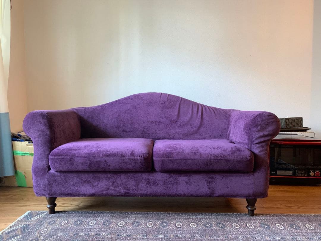 【2人掛け紫色】ファブリックカウチソファ