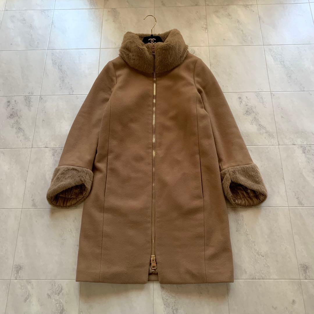 美品♡ヘルノ エコファー インナーダウン 異素材 ウール キャメル 38