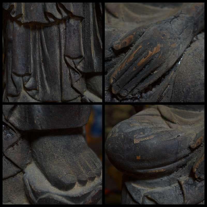 江戸期 老松木彫 大型『弥勒菩薩半跏思惟像』 細工彫り仏像 仏教古美術