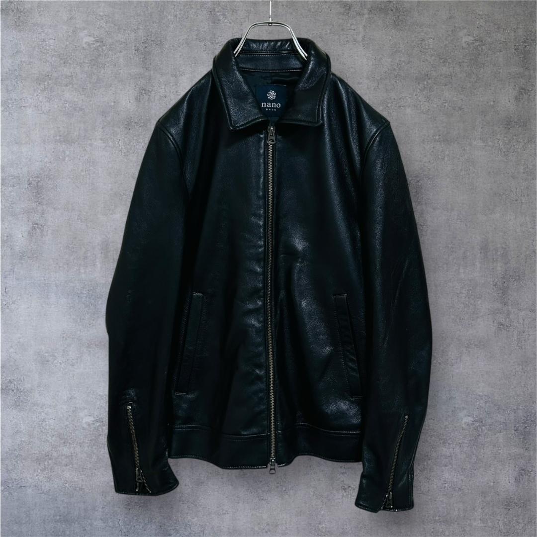美品 ナノユニバース 羊革 シングルライダースジャケット 黒 柔らかラムレザー NANO universe（ナノ・ユニバース） 革ジャン ライダース レザー