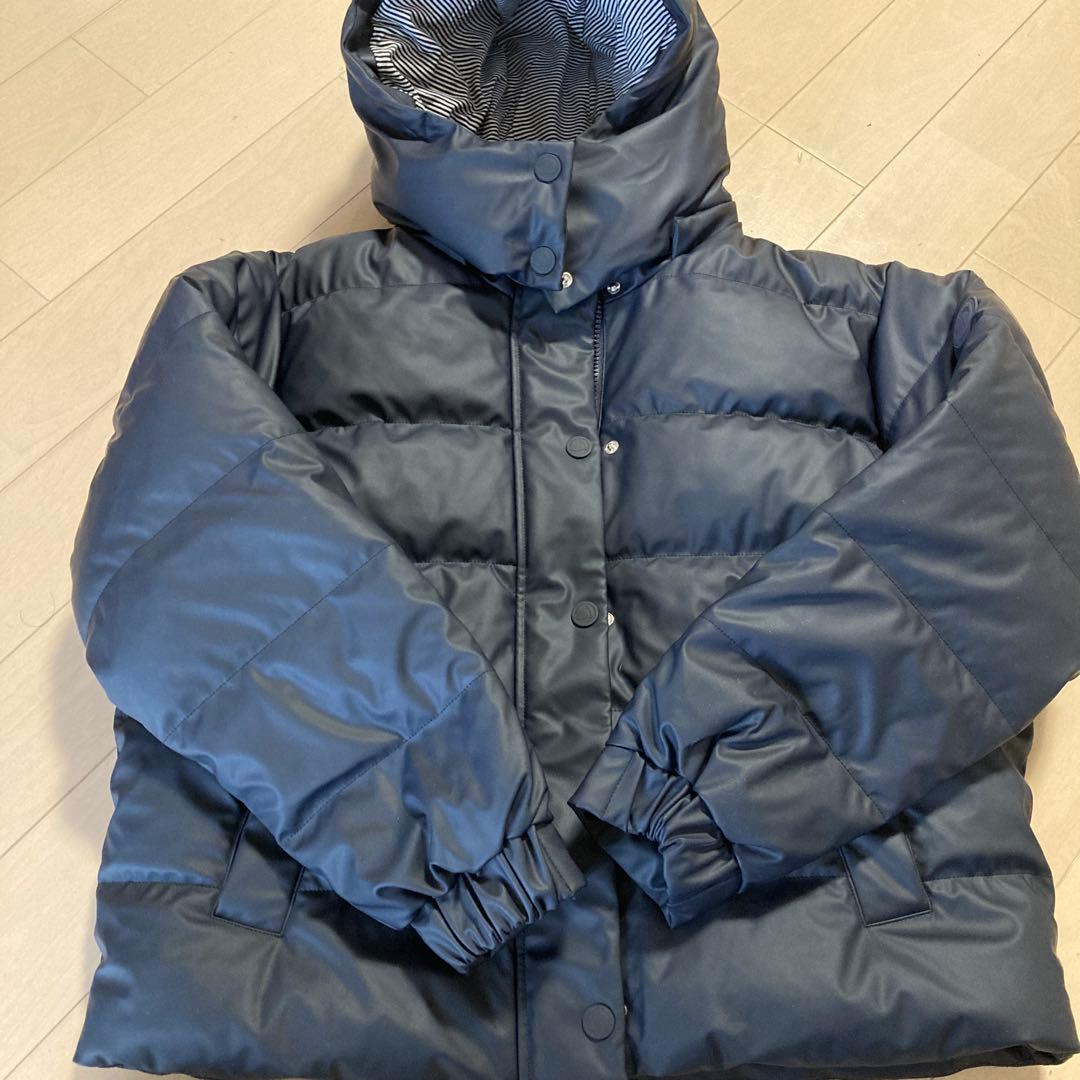 ネイビー ダウンジャケット ストライプ裏地