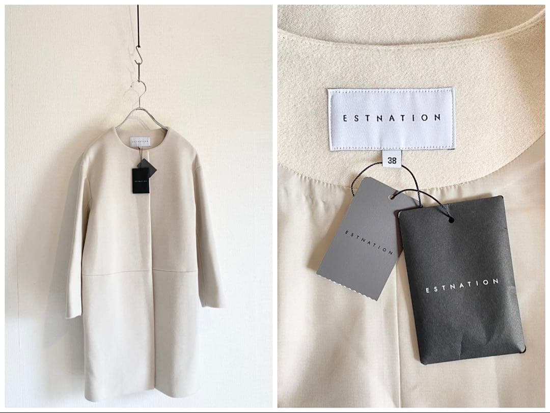 未使用タグ付 ESTNATION ウールビーバー ノーカラーコート アイボリー 楽天市場】【SALE／50%OFF】ウールビーバーノーカラーコート NATURAL
