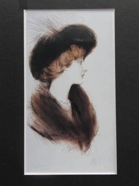 エルー、毛皮の帽子、希少な額装用画集より、新品高級額装付、状態良好 レースの帽子の少女 【20号】 ピエール＝オーギュスト・ルノワール