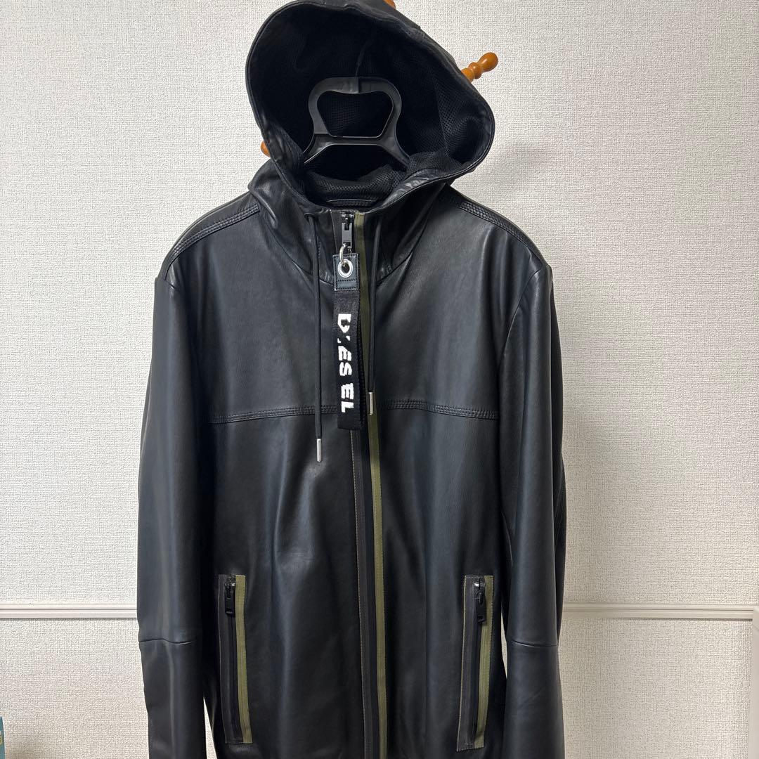DIESEL フード付きレザージャケット ブラック