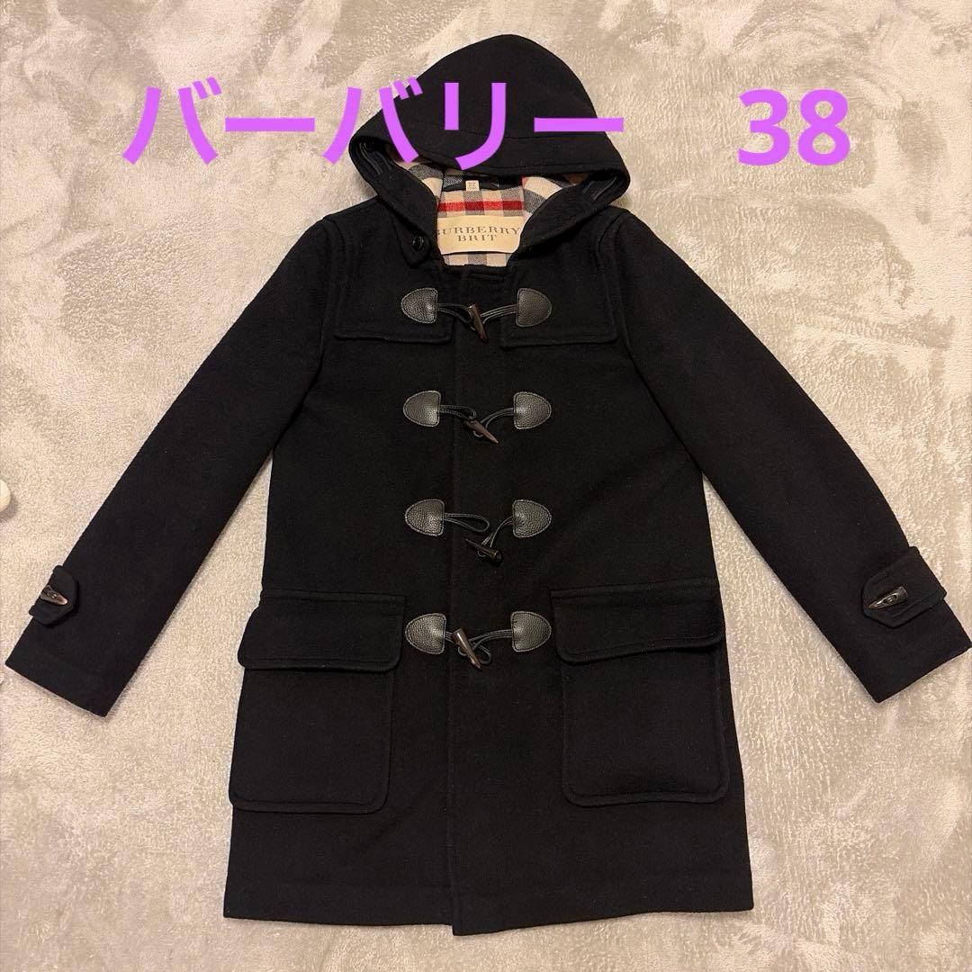 美品　バーバリーブリット　ウールダッフルコート ブラック　ブラウン　チェック