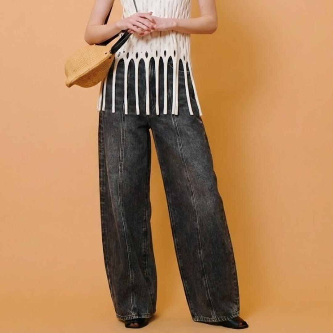 25SS アルアバイル ラインデニムパンツ ブラック サイズ1