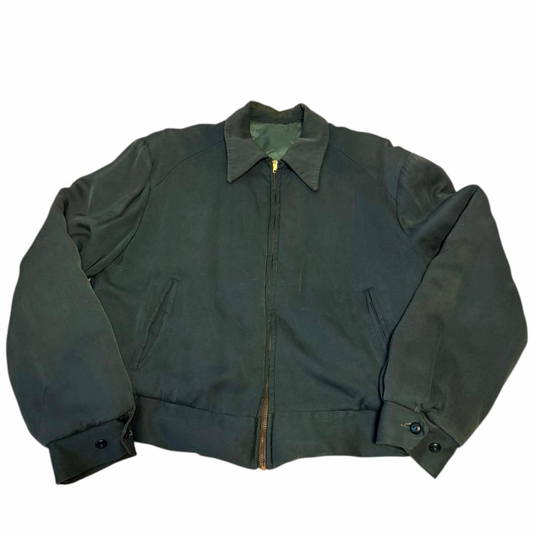 50’s〜 レーヨンギャバジンジャケット ブラックグリーン size L 片爪