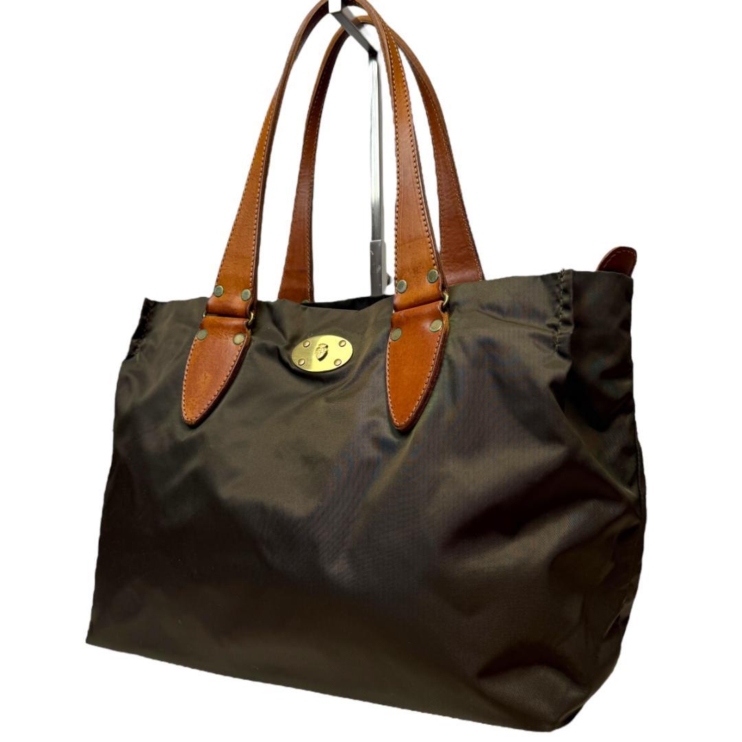 美品 Felisi 3411 トートバッグ 肩掛け A4可 ロゴプレート カーキ