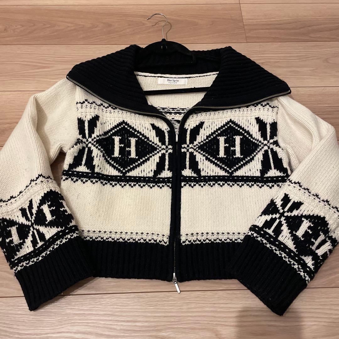 美品⭐︎Her lip toニットパーカー　フリーサイズ小嶋陽菜　ブラックホワイト