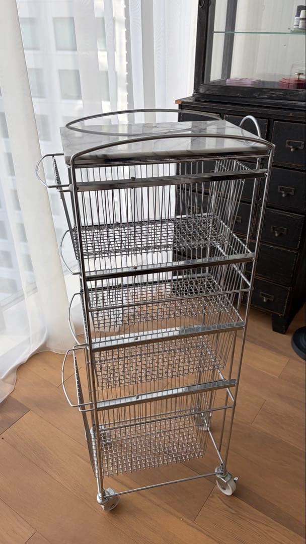 〈ASPLUND〉スリムトローリー　マーブルトップ　4段　天板天然大理石