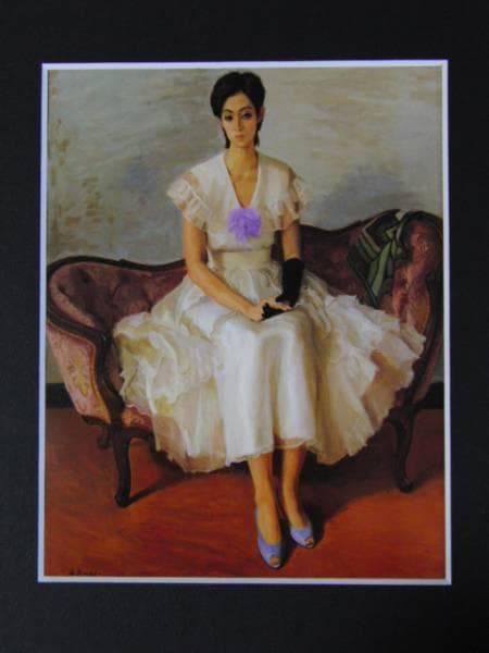 梶 進 「白いドレス」、限定画集より、藤島 武二、新品額装付