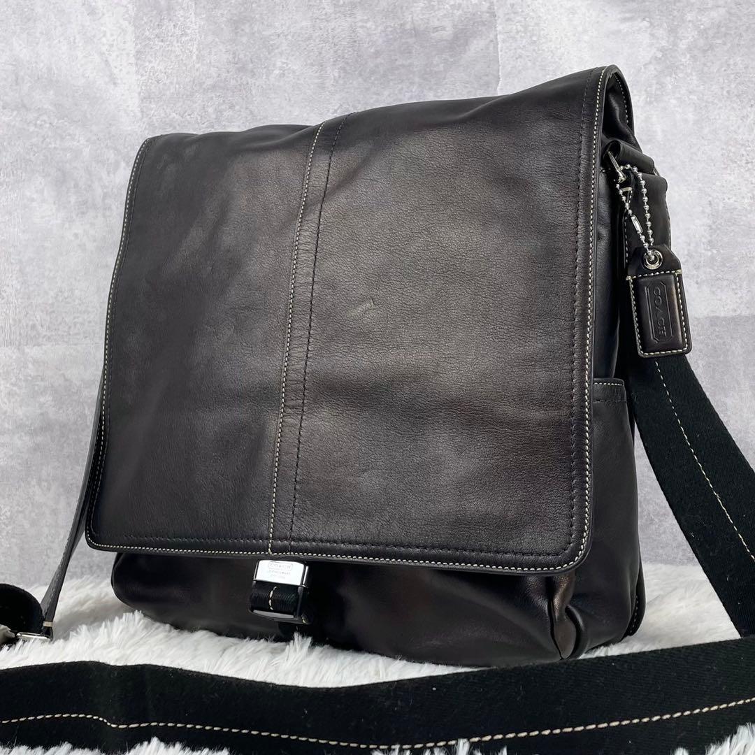 A4可 未使用級 コーチ PVC メッセンジャー チャールズ ベルト ブラウン