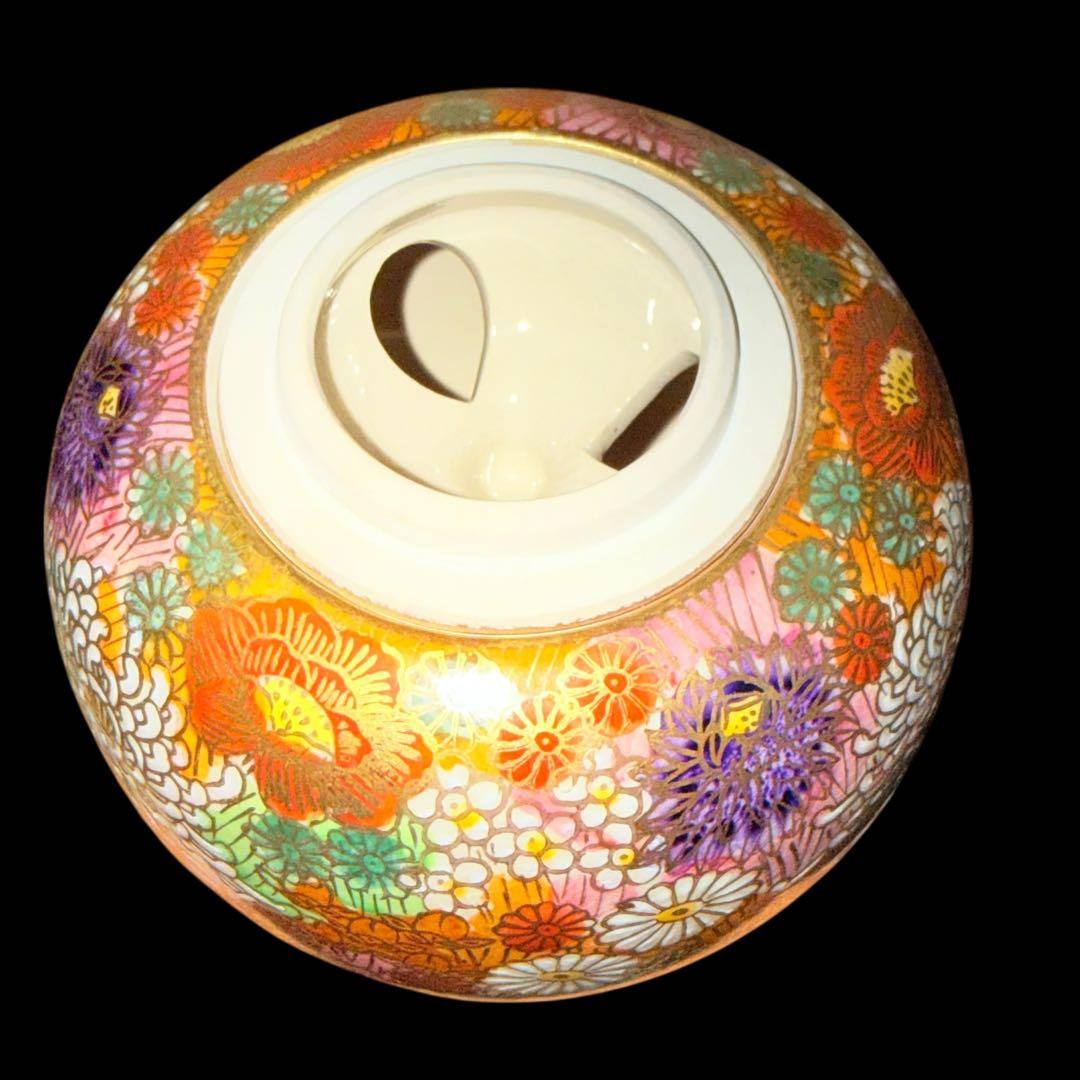 未使用】九谷焼 幸仙窯 花柄香炉 木箱付き金彩花詰 陶器