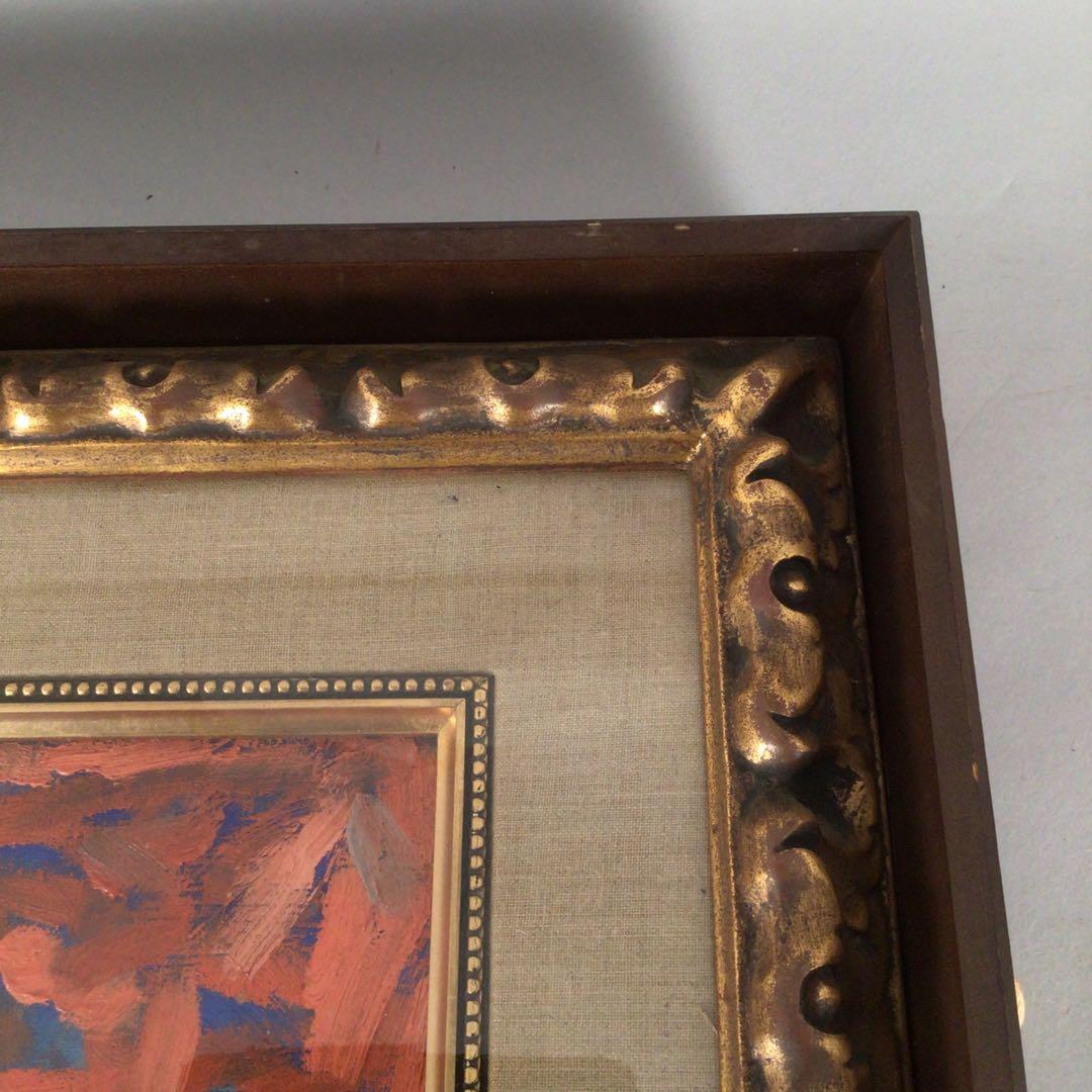 No3474 額装 中畠一宇 油彩画 「バラ」5号 直筆サイン 裏書有 送料無料