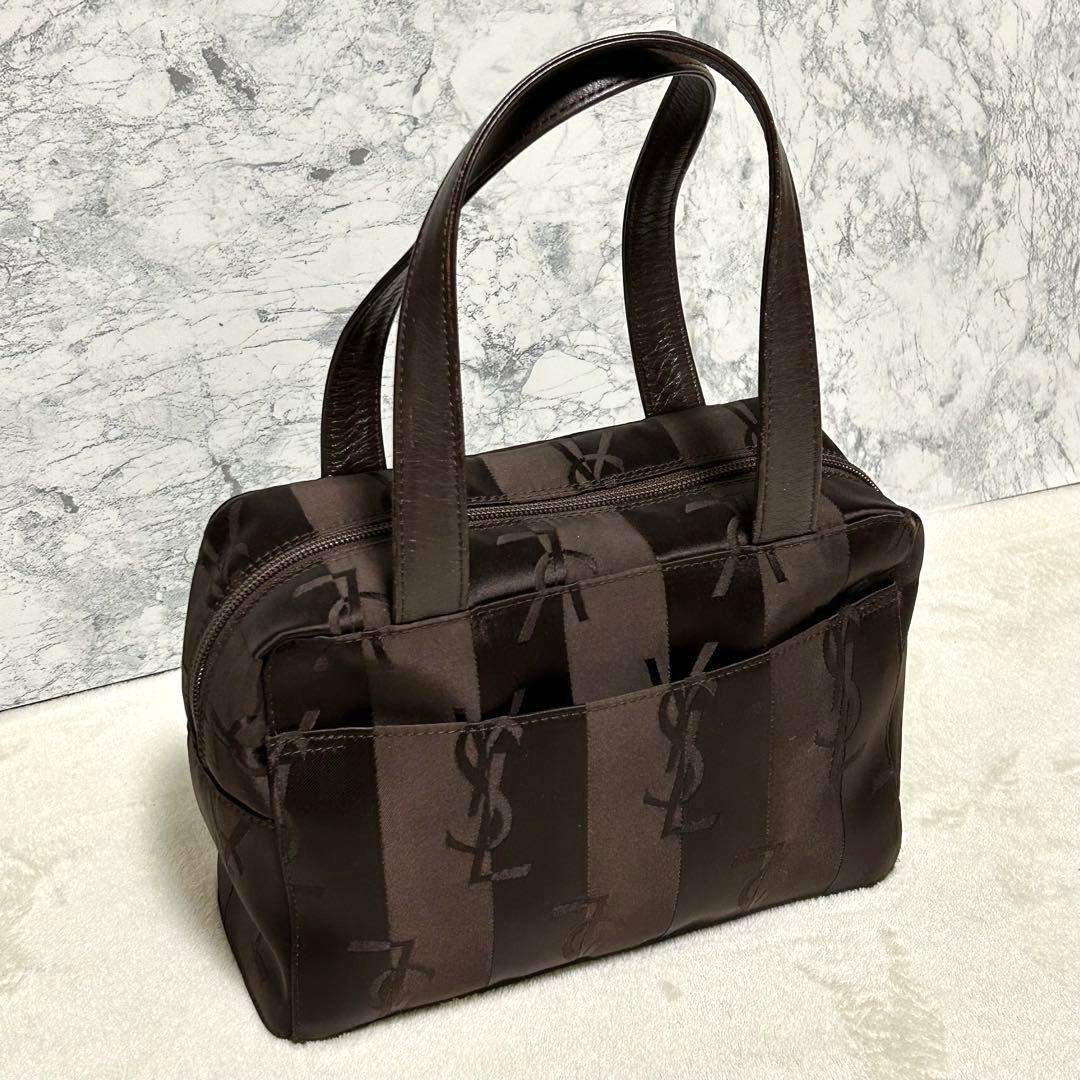 YSL イヴサンローラン ロゴ総柄 ハンドバッグ ブラウン系