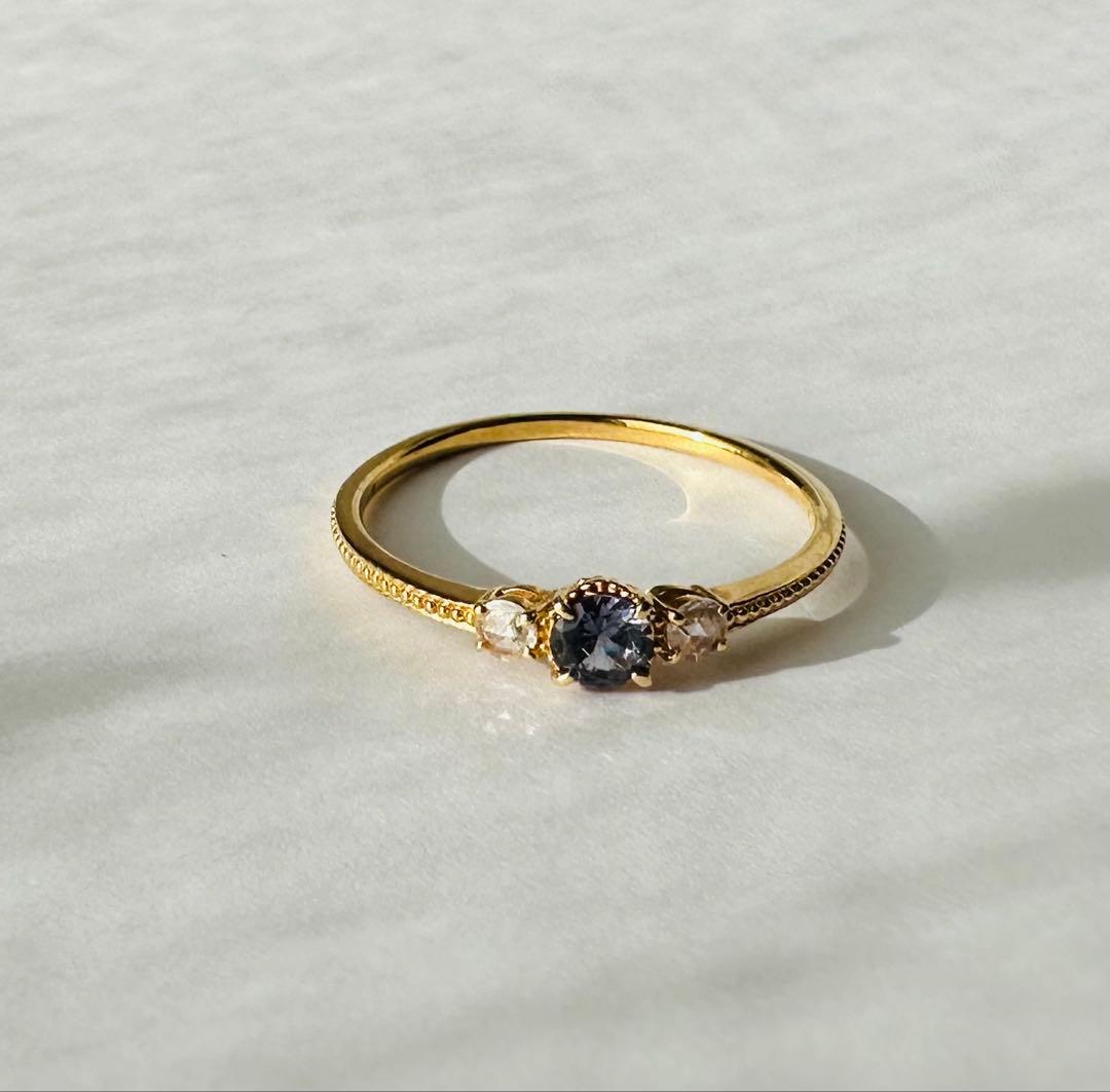 ベキリーブルーガーネット　K18ゴールドリング　13号